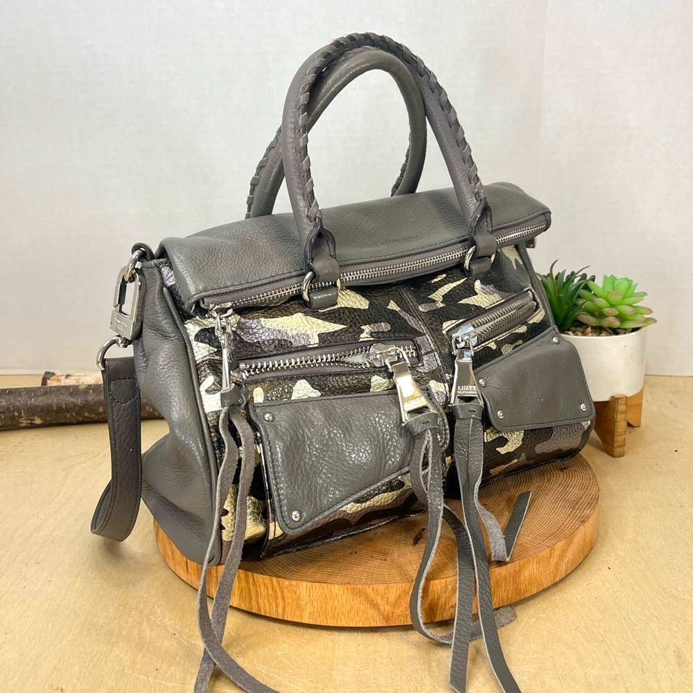 Aimee Kestenberg grey leather satchel/shoulder bag with braided handles